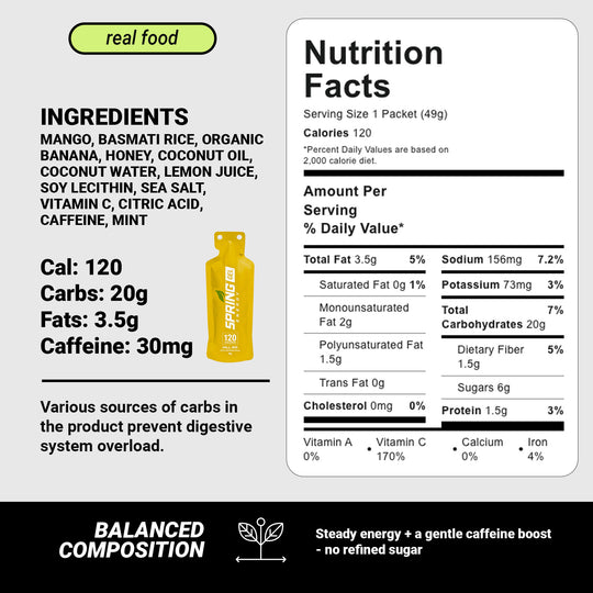 Mango Mint Energy Gel with 30 mg of Caffeine 120 Kcal